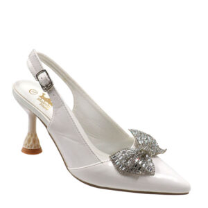 Ladies Embellished Bow Slingback Heels White