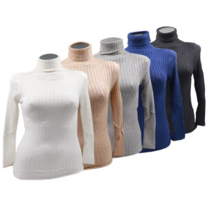 Ladies Ribbed long Sleeve Poloneck - Assorted