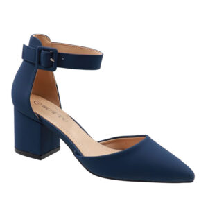 Ladies Ankle Strap Low Block Heel - Blue