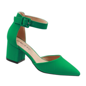 Ladies Ankle Strap Low Block Heel - Green
