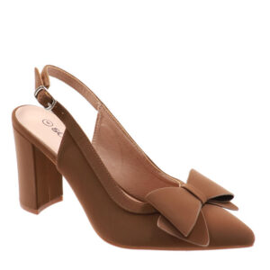 Ladies Bow Sling Back Court Heel Brown