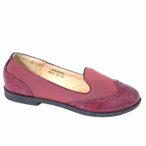 Ladies Round Pump With Combo Detail Burgundy