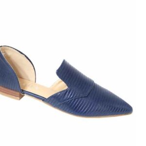 Ladies PU Pointed Toe Open Side Loafer - Navy