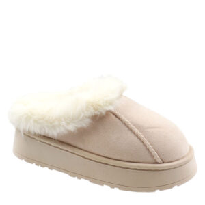 Ladies Furry Bootie Slipper - Beige