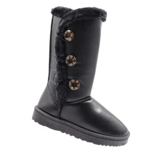 Ladies Long Pu Boot With Button Detail - Black