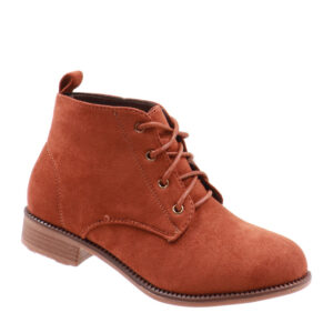 Ladies Suede Lace Up Ankle Boot - Red/Brown