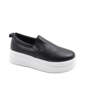 Ladies Platform Slip On Sneaker - Black/White