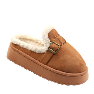 Ladies Suede Thick Sole Slippers - Tan