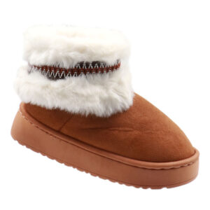 Ladies Fur Trim Bootie - Tan