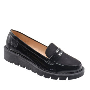 Ladies Patent Combo Loafer - Black