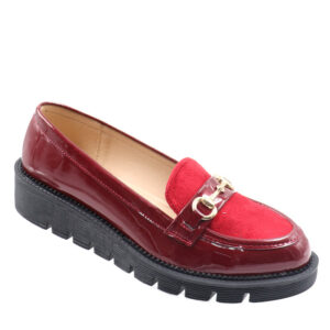 Ladies Patent Metal Trim Loafer - Maroon