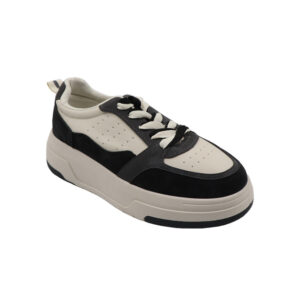 Ladies Fashion Lace Up Sneaker - Black/White