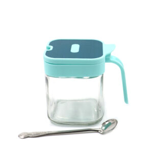 Seasoning Glass Jar Flip Lid With Spoon – Blue