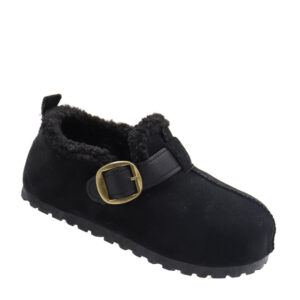 Ladies Slip in Furry Slipper - Black