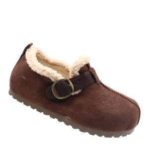 Ladies Slip in Furry Slipper - Brown