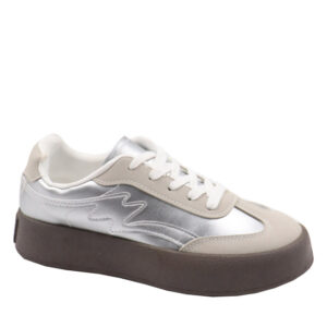 Ladies Fashion Flatform Sneaker - Silver