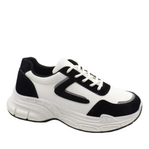 Ladies Lace Up Sneaker - White/Black