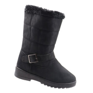 Ladies Mid Calf Stitch Detail Side Zip Boot - Black