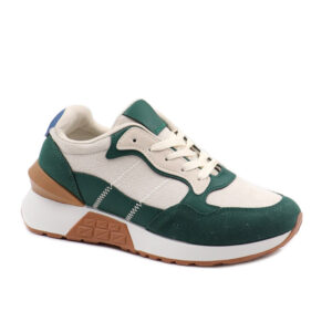 Ladies Chunky Lace Up Sneaker - Beige/Green