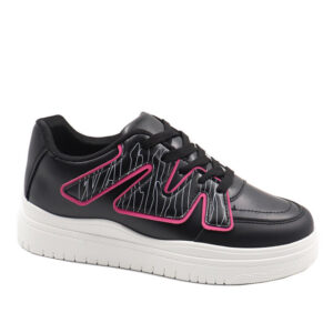 Ladies Fashion Lace Up Sneaker - Black/Pink