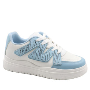 Ladies Fashion Lace Up Sneaker - White/Blue