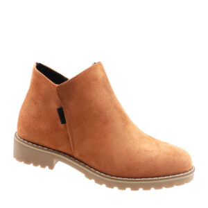 Ladies Suede Ankle Boot With Side Zip - Camel