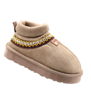 Ladies Upper Sock Platform Boot - Beige