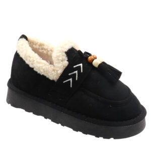 Ladies Suede Tassel Detail Slipper - Black