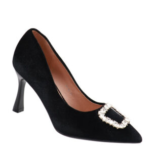 Ladies Stilletto Heel With Square Rhinestone Buckle Black