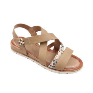 Ladies Comfort Cross Over Velcro Strap Summer Sandal Camel