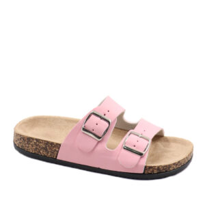 Ladies PU Double Band Buckle Slide - Pink