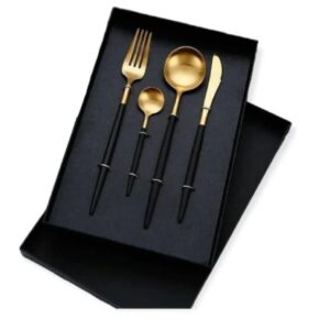 4 Piece Stainless Steel Cutlery Set - Black/Gold