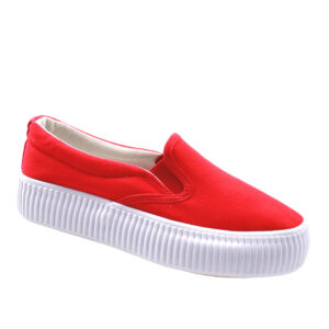 Ladies Canvas Slip On Sneaker - Rose Red