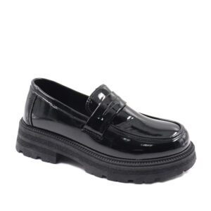 Ladies Chunky Patent Pu Loafer - Black