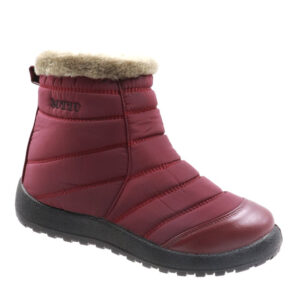 Ladies Toe Cap Puffer Boot With Fur Trim - Maroon