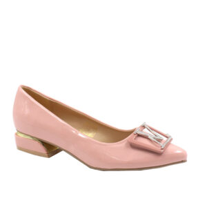 Ladies Jewel Trim Low Block Heels Pink