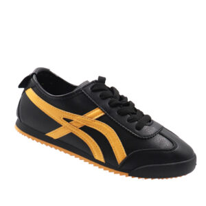 Ladies Lace Up Sneaker - Black/Yellow