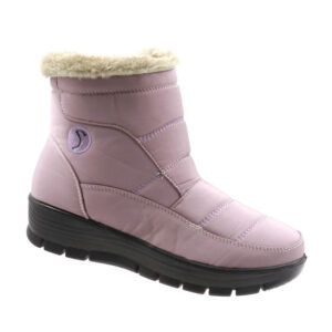 Ladies Puffer Boot With Fur Trim - Pink