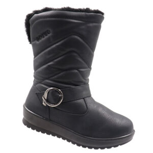 Ladies Fur Lined Back Lace Mid Calf Boot - Black