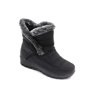 Ladies Puffer Boot With Fur Trim - Black
