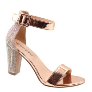 Ladies Ankle Strap Glitter Block Heel Sandals - Champagne