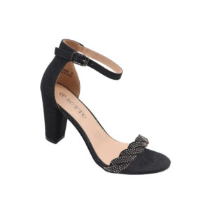 Ladies Plaited Strap Shimmer Block Heel Sandal - Black