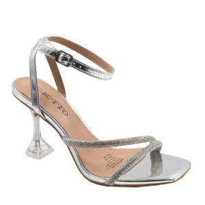 Ladies Fashion Clear Kitten Heel Sandal - Silver