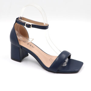 Ladies Ankle Strap Low Block Heel - Navy