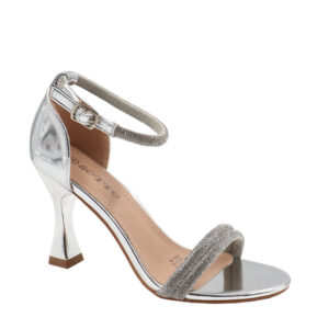 Ladies Open Toe Double Diamante Strap Sandal - Silver