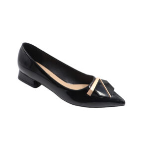 Ladies Low Block Heel Pointy Court - Black