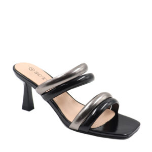 Ladies Square Toe Multi Colour Heel Sandal - Black