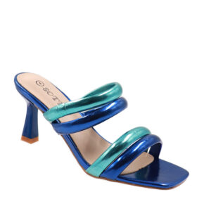 Ladies Square Toe Multi Colour Heel Sandal - Blue