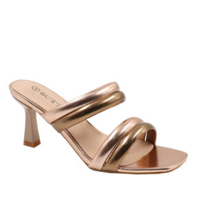 Ladies Square Toe Multi Colour Heel Sandal - Champagne