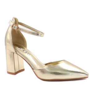 Ladies Pu Ankle Strap Block Heel - Gold
